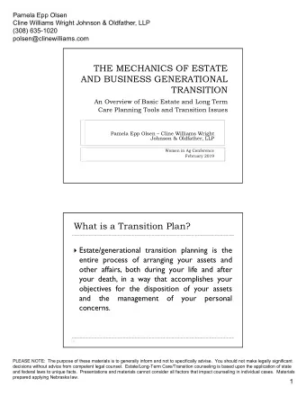 THE MECHANICS OF ESTATE  AND BUSINESS GENERATIONAL  TRANSITION  An Overview of Basic Estate and