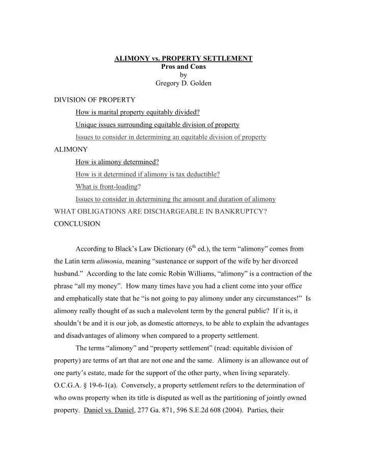 alimony vs property settlement pros and cons by gregory d