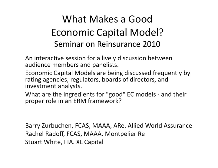 what makes a good economic capital model economic capital