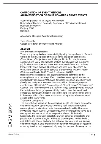 EASM 2014  economic impact of sport events stemming from the primary visitors  consumption in a