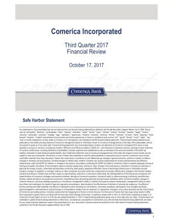 Comerica Incorporated  Third Quarter 2017  Financial Review  October 17, 2017  Safe Harbor