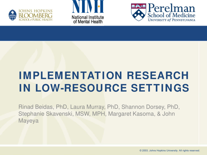 implementation research in low resource settings