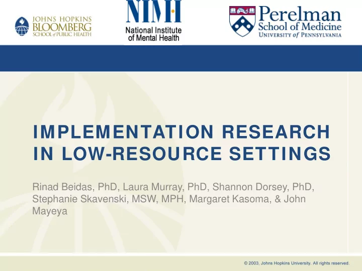 implementation research in low resource settings