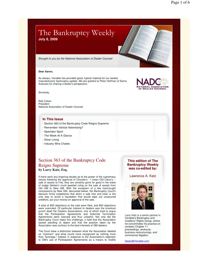 the bankruptcy weekly