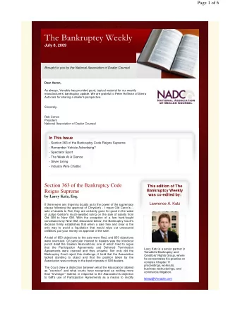 The Bankruptcy Weekly July 8, 2009 Brought to you by the National Association of Dealer Counsel