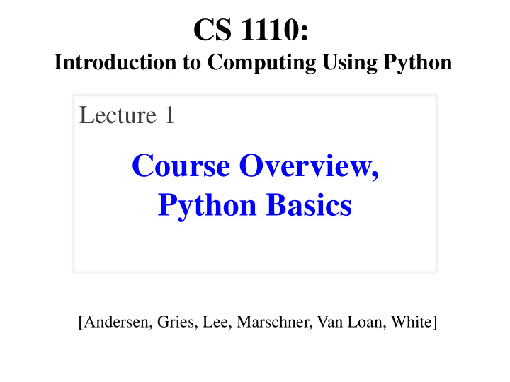 course overview python basics
