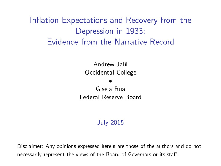 inflation expectations and recovery from the depression