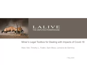 Miners Legal Toolbox for Dealing with Impacts of Covid -19  Marc Veit, Timothy L. Foden, Sam