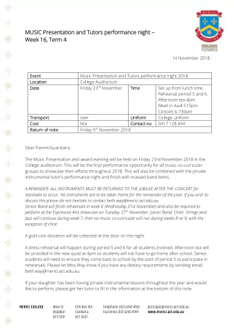 MUSIC P  IC Presentatio  ion and T  Tutors pe  perf  rformance n  nig  ight   Week 1  We  k 16,