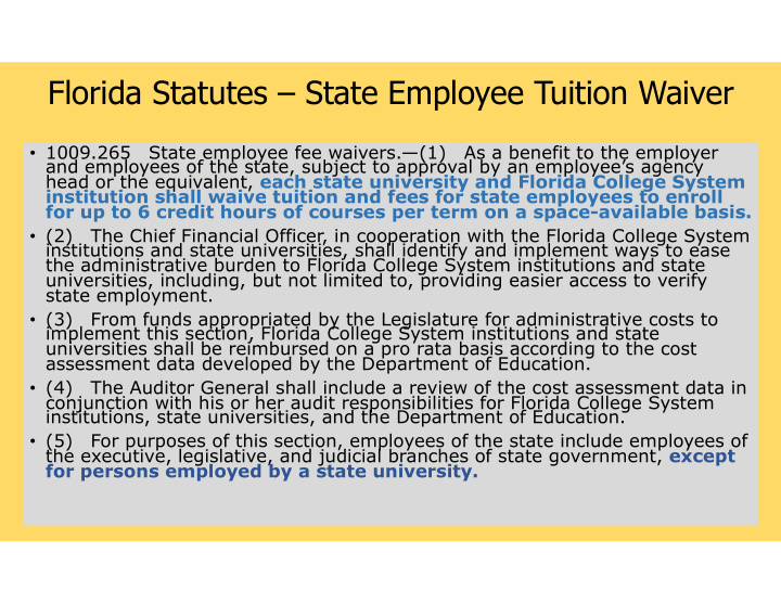 florida statutes state employee tuition waiver