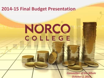 2014-15 Final Budget Presentation  Committee of the Whole  October 2, 2014  Agenda  2014/15  New