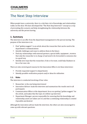 The Next Step Interview  When people leave a university, there is a risk that a lot of knowledge