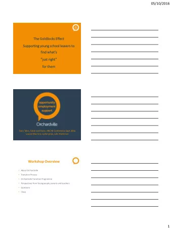 05/10/2016  The  he Goldilocks Effect  Sup  upporting you  young school leavers to  to find