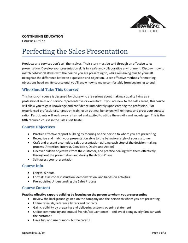 perfecting the sales presentation