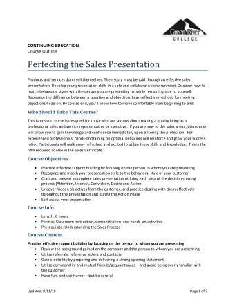 Perfecting  the Sales Presentation  Products and services dont sell themselves. Their story must