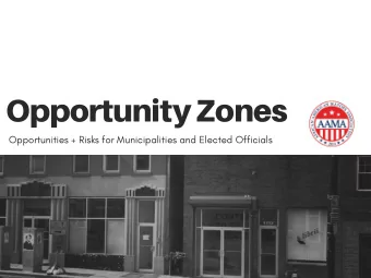 Opportunity Zones  Opportunities + Risks for Municipalities and Elected Officials  OVERVIEW