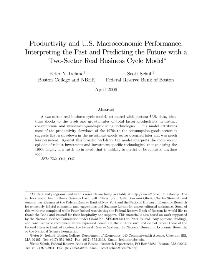 productivity and u s macroeconomic performance
