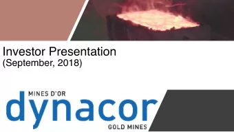 Investor Presentation   (September, 2018)  Forward Looking Statements  This presentation