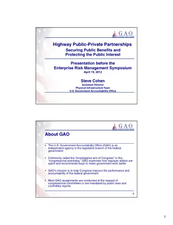 Highway Public-Private Partnerships  Securing Public Benefits and  Protecting the Public Interest