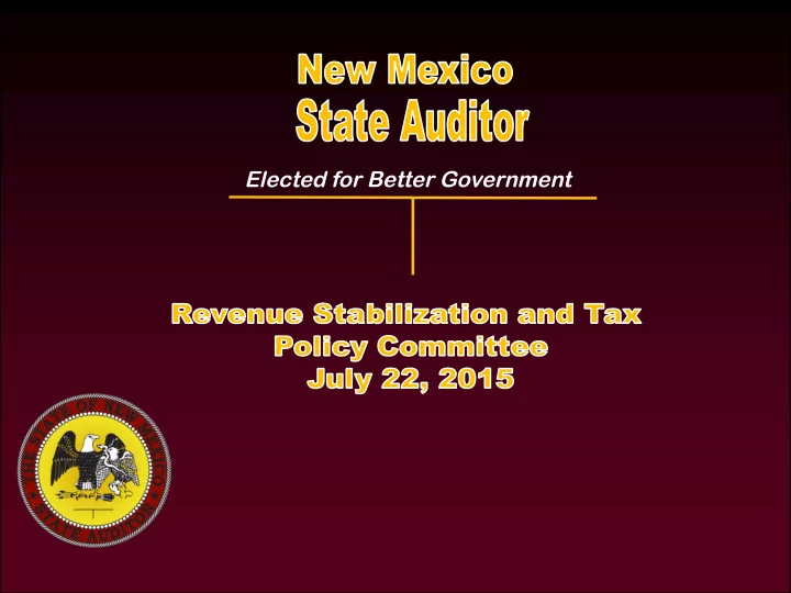 elected for better government agenda