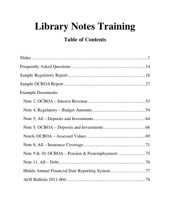 Library Notes Training  Table of Contents  Slides