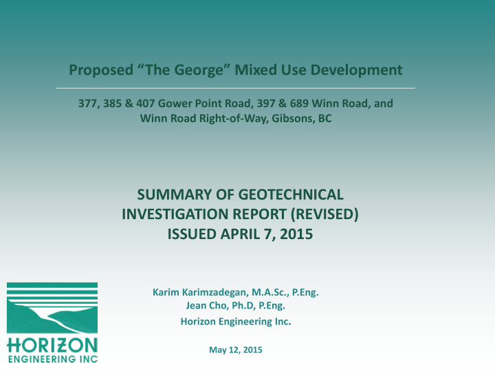 summary of geotechnical investigation report revised