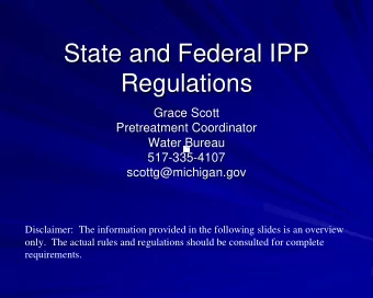 State and Federal IPP  State and Federal IPP  Regulations  Regulations  Grace Scott  Grace Scott