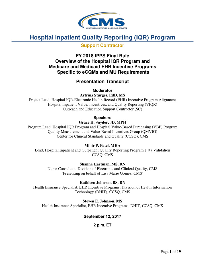 hospital inpatient quality reporting iqr program