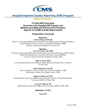 Hospital Inpatient Quality Reporting (IQR) Program  Support Contractor  FY 2018 IPPS Final Rule