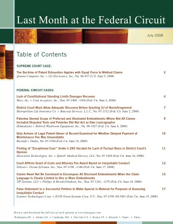 Last Month at the Federal Circuit  July 2008  Table of Contents  SUPREME COURT CASE:  The Doctrine