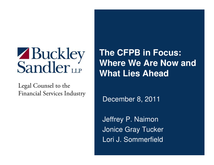 the cfpb in focus where we are now and what lies ahead