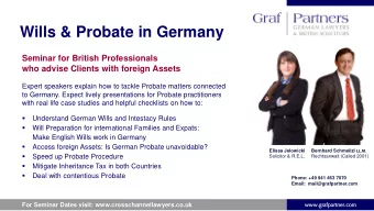 Wills &amp; Probate in Germany  Seminar for British Professionals  who advise Clients with foreign