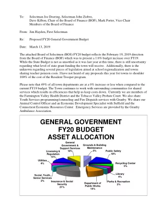 GENERAL GOVERNMENT  FY20 BUDGET  ASSET ALLOCATION  General  Grounds &amp; Building  Government