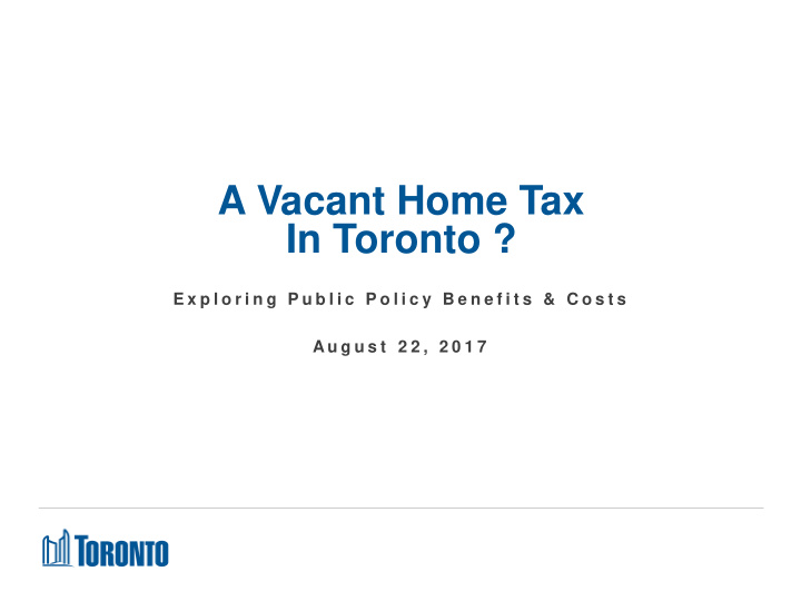 a vacant home tax in toronto