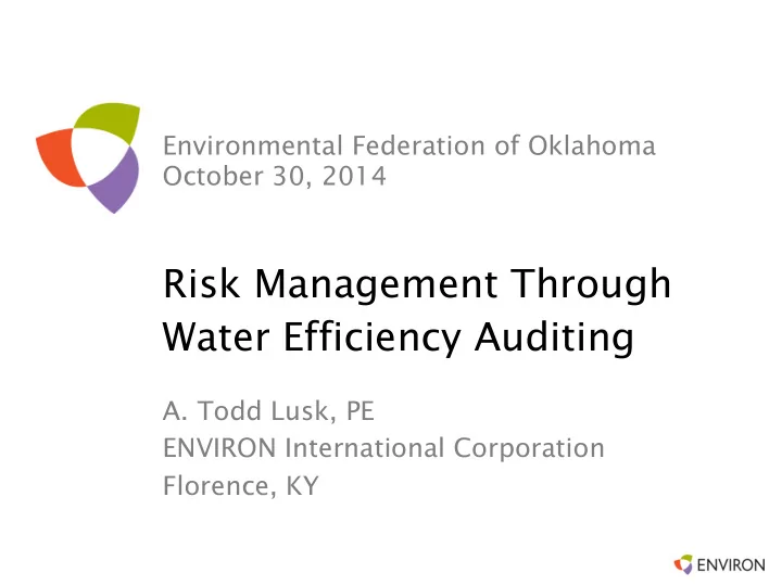 risk management through water efficiency auditing