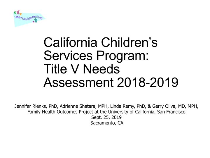 california children s services program title v needs