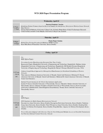 WTS 2020 Paper Presentation Program  Wednesday, April 22 Doctoral Students Session  Identifying