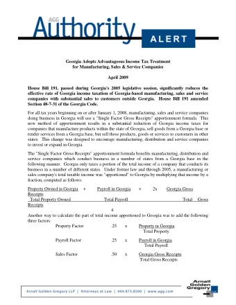 Georgia Adopts Advantageous Income Tax Treatment  for Manufacturing, Sales &amp; Service Companies