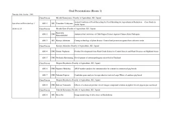 Oral Presentations (Room 1)  Thursday 16th, October , 2008  Chair Person:  Hiroshi Kameyama (