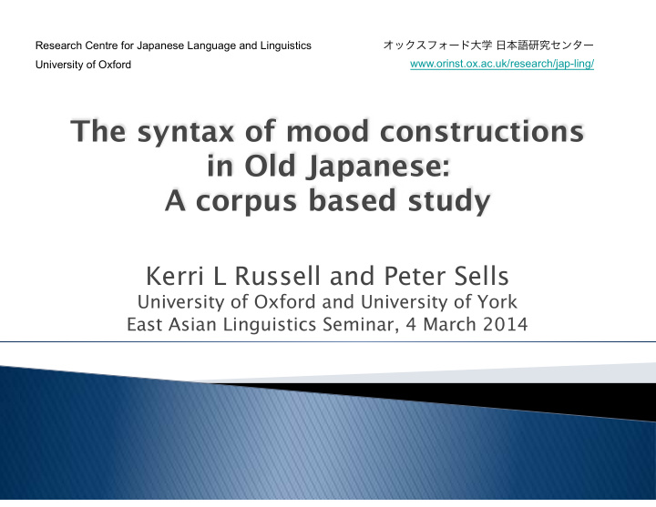 the syntax of mood constructions in old japanese a corpus