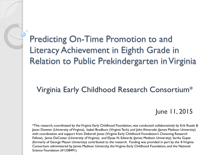 predicting on time promotion to and literacy achievement