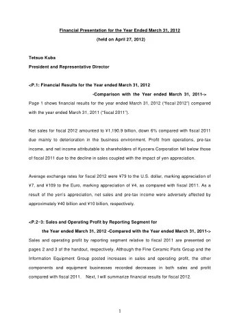 Financial Presentation for the Year Ended March 31, 2012  (held on April 27, 2012)  Tetsuo Kuba