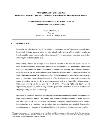 1 This paper is presented by the writer/speaker at the Joint Seminar of BANI and IArbI on 29