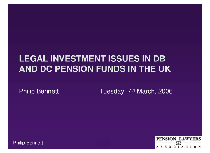legal investment issues in db and dc pension funds in the