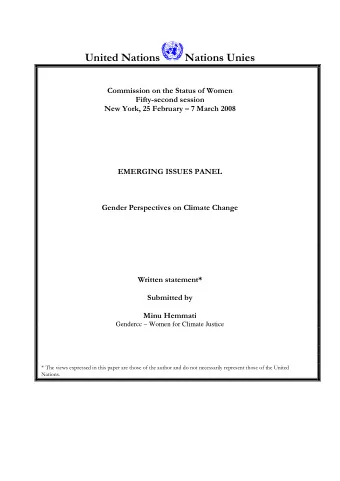 United Nations  Nations Unies  Commission on the Status of Women  Fifty-second session  New York,