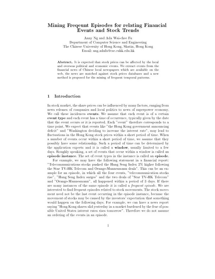 mining f reqeun t episo des for relating financial ev en