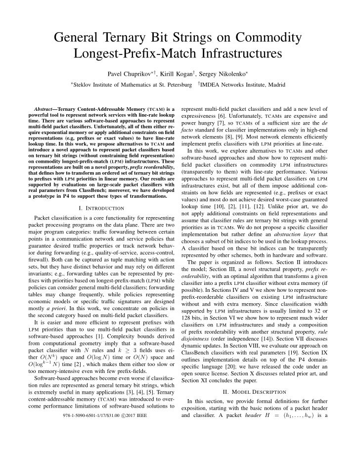 general ternary bit strings on commodity longest prefix