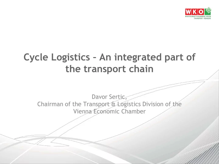 cycle logistics an integrated part of