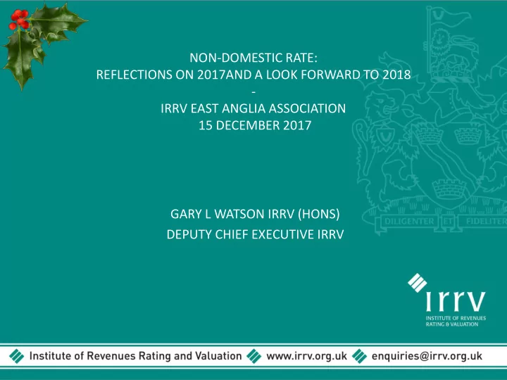 gary l watson irrv hons deputy chief executive irrv gary