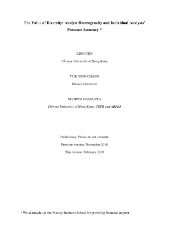 The Value of Diversity: Analyst Heterogeneity and Individual Analysts  Forecast Accuracy * LING